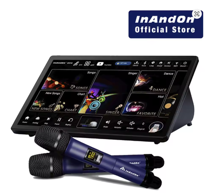 InAndOn KD9MAX 4in1 Karaoke Machine Karaoke System +15.6'' Touchscreen + Mixer + 2 Wireless Mics (Black Machine)